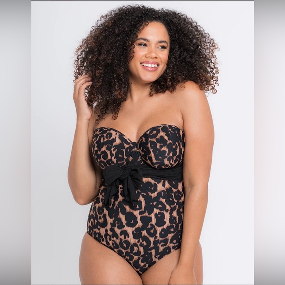 NWT Curvy Kate Wrapsody Bandeau Swimsuit Leopard Print - Picture 1 of 3